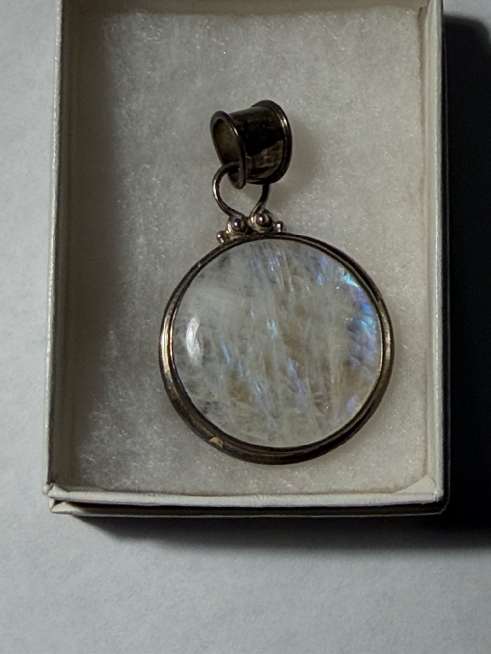 Sterling Silver Moonstone Round Drop Pendant in Iridescent White - Picture 1 of 4